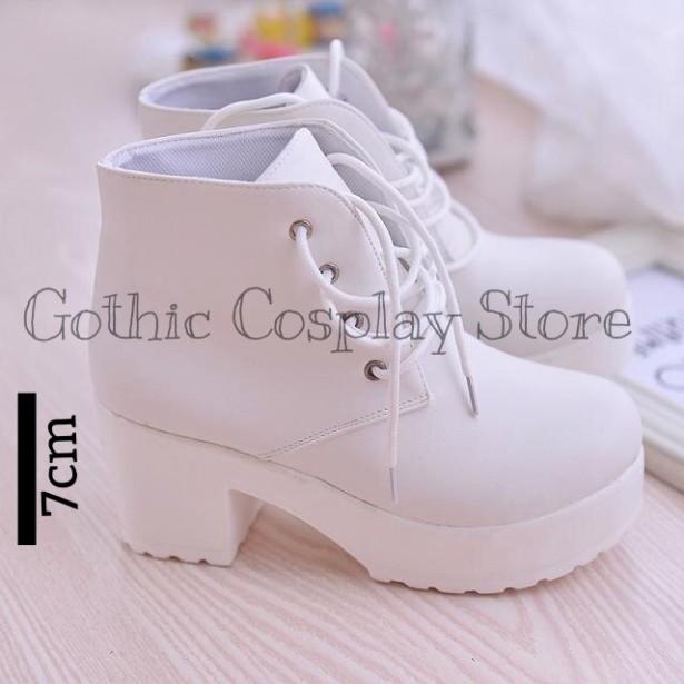 Giày Boot cổ cao Cosplay đế 7cm 2 màu trắng, đen ( NÊN TĂNG 1 SIZE )