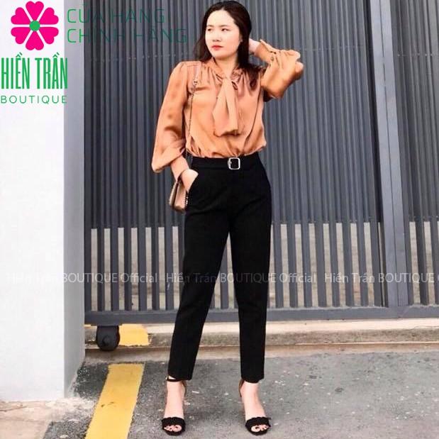 Quần baggy nữ Hiền Trần BOUTIQUE cạp cao chất vải cao cấp đồ công sở đai ô vuông form dáng đẹp