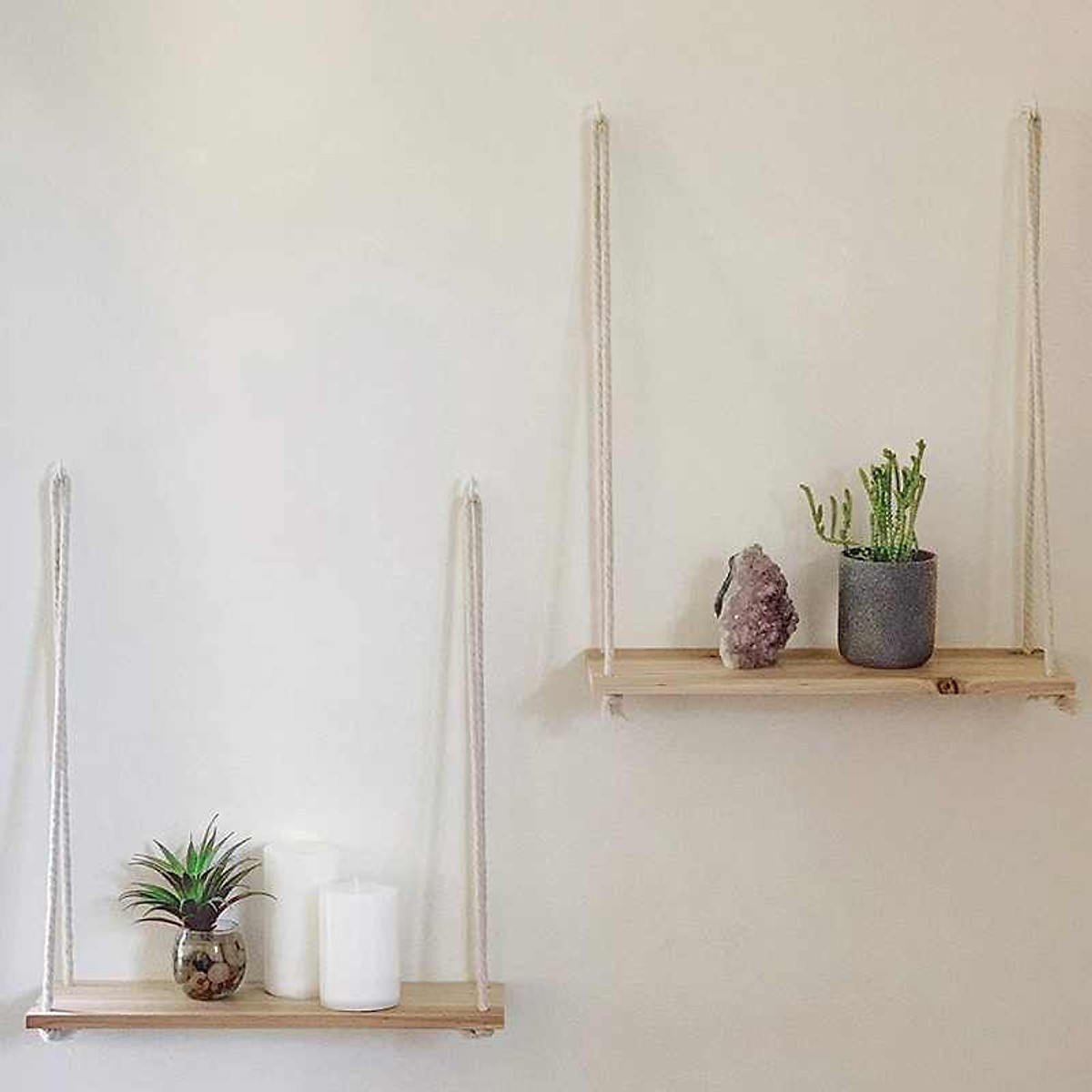 Kệ Treo Trang Trí Bằng Dây Thừng Se Macrame Gỗ Thông Nhập Khẩu - Kích thước: 50x10cm (Kệ không bao gồm các sản phẩm khác)