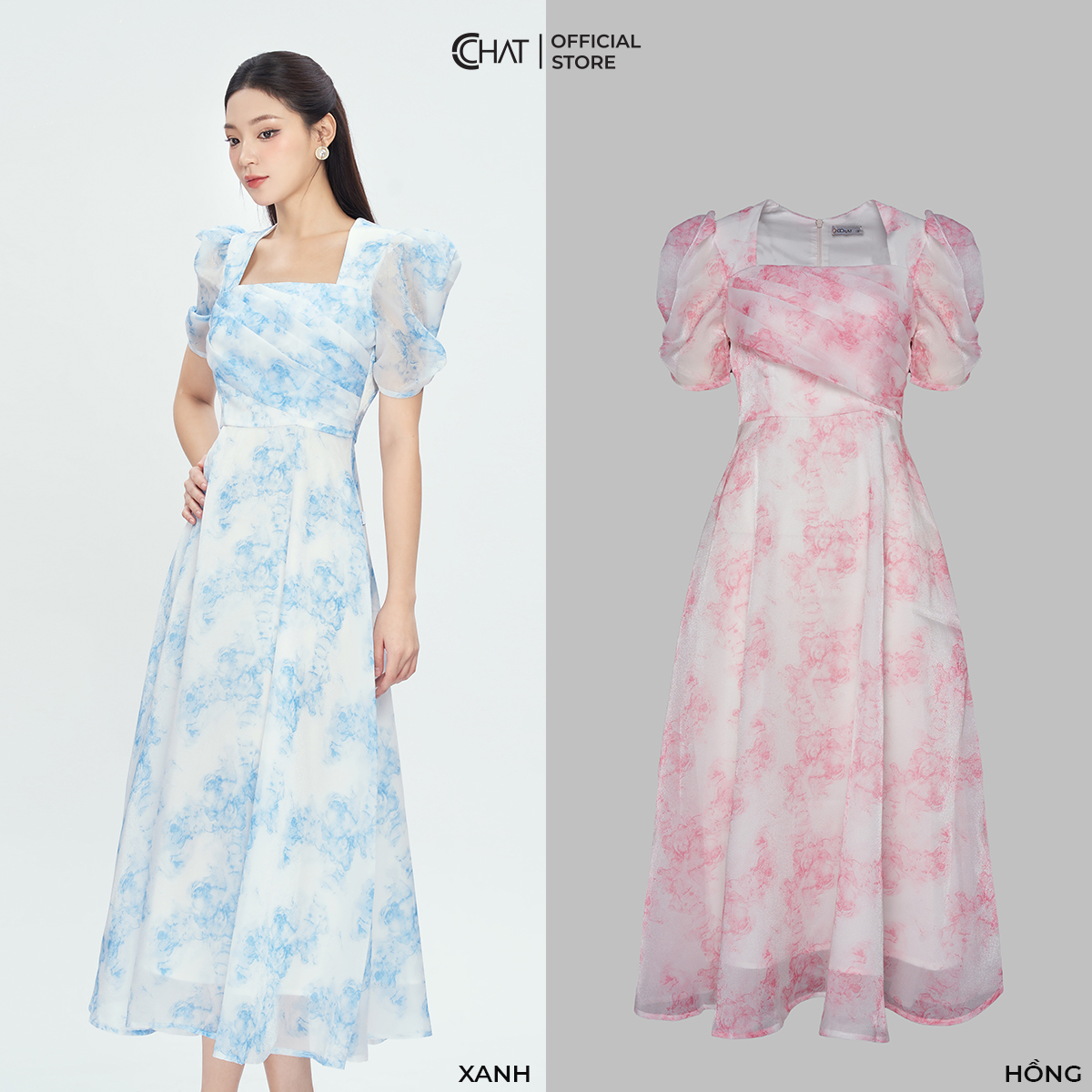 Đầm Nữ Họa Tiết Dáng Xòe Xếp Ly Ngực Chất Voan Cao Cấp Thanh Lịch 13VNV5009XT