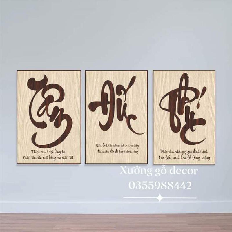 Tranh bằng Gỗ MDF Combo 2 Tranh Thư Pháp Bằng Gỗ Hiện Đại Độc Đáo, Quà Tặng Ông Bà , Cha mẹ, Người Thân.