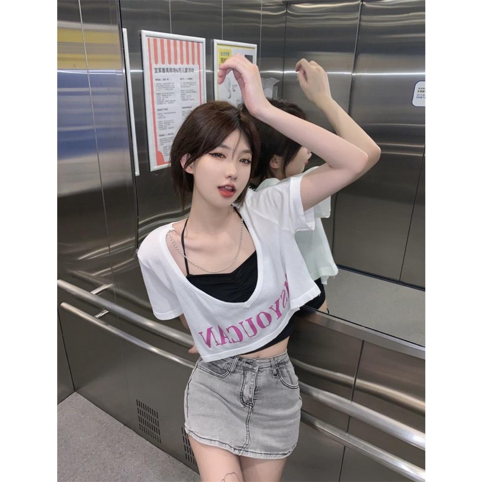 Bộ Áo Croptop Cộc Tay MSYOU Kèm Áo Yếm