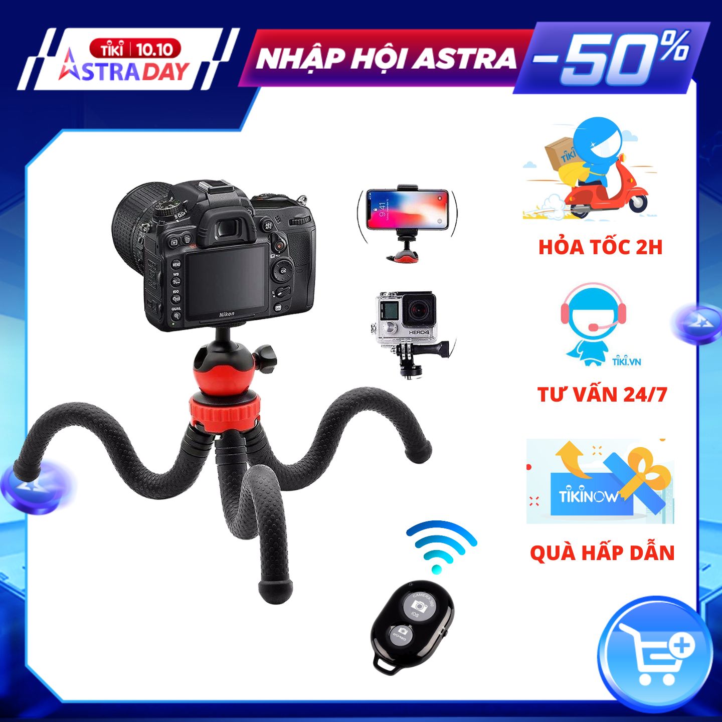 Giá đỡ điện thoại/máy ảnh Selfiecom MT04 dạng tripod 3 chân bạch tuộc uốn dẻo - Hàng chính hãng