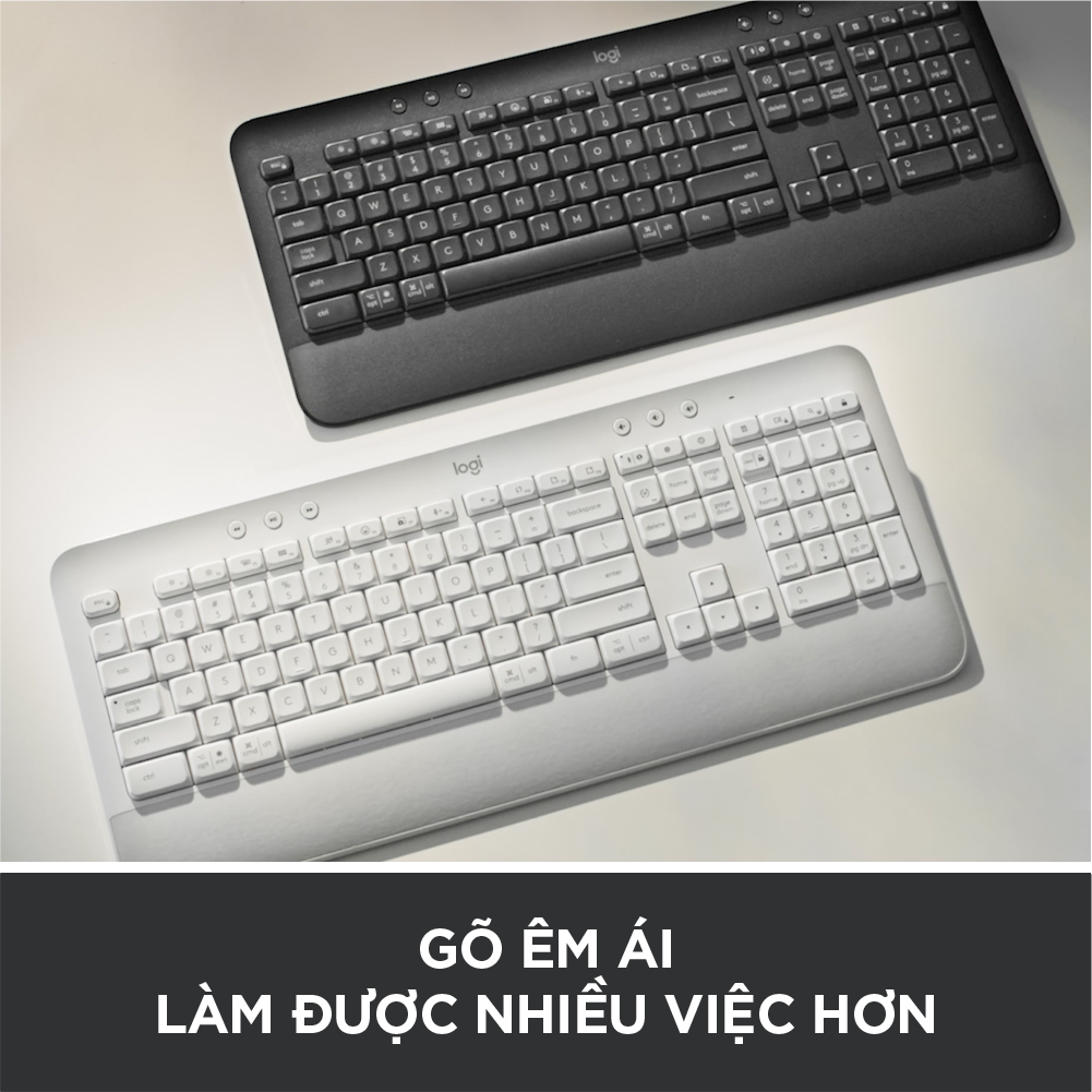 Bàn Phím Không Dây Logitech Signature K650 - Nhỏ gọn, gác tay tích hợp, tương thích Mac , Bluetooth &amp; USB Bolt - Hàng chính hãng