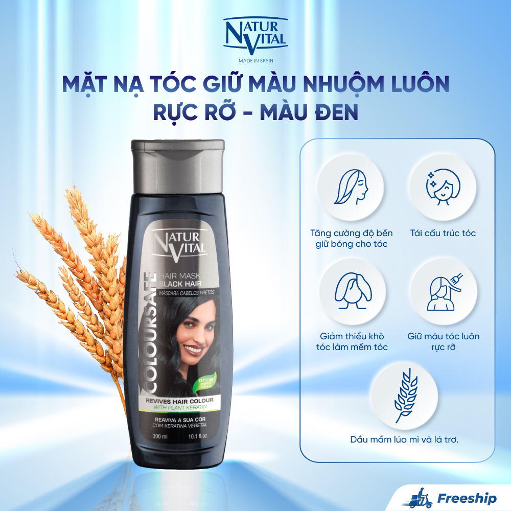 Mặt Nạ Tóc NaturVital Colour Henna Tăng Cường Độ Sáng Bóng, Làm Mềm Cấu Trúc Tóc & Giữ Màu Nhuộm Luôn Rực Rỡ - Màu Đen