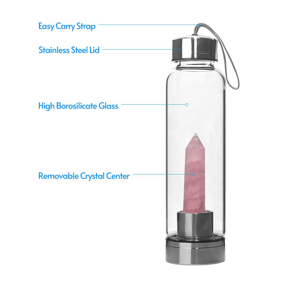 Bình nước thủy tinh pha lê, có thể tháo rời, dây đeo dễ dàng