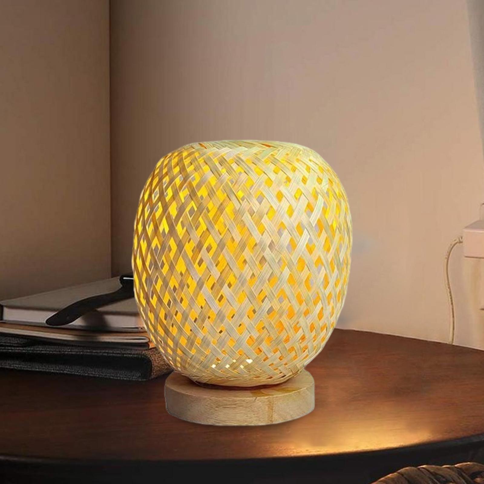 Bamboo Table Lamps with Wood Base Bedroom Bedside Night Light for Bedroom