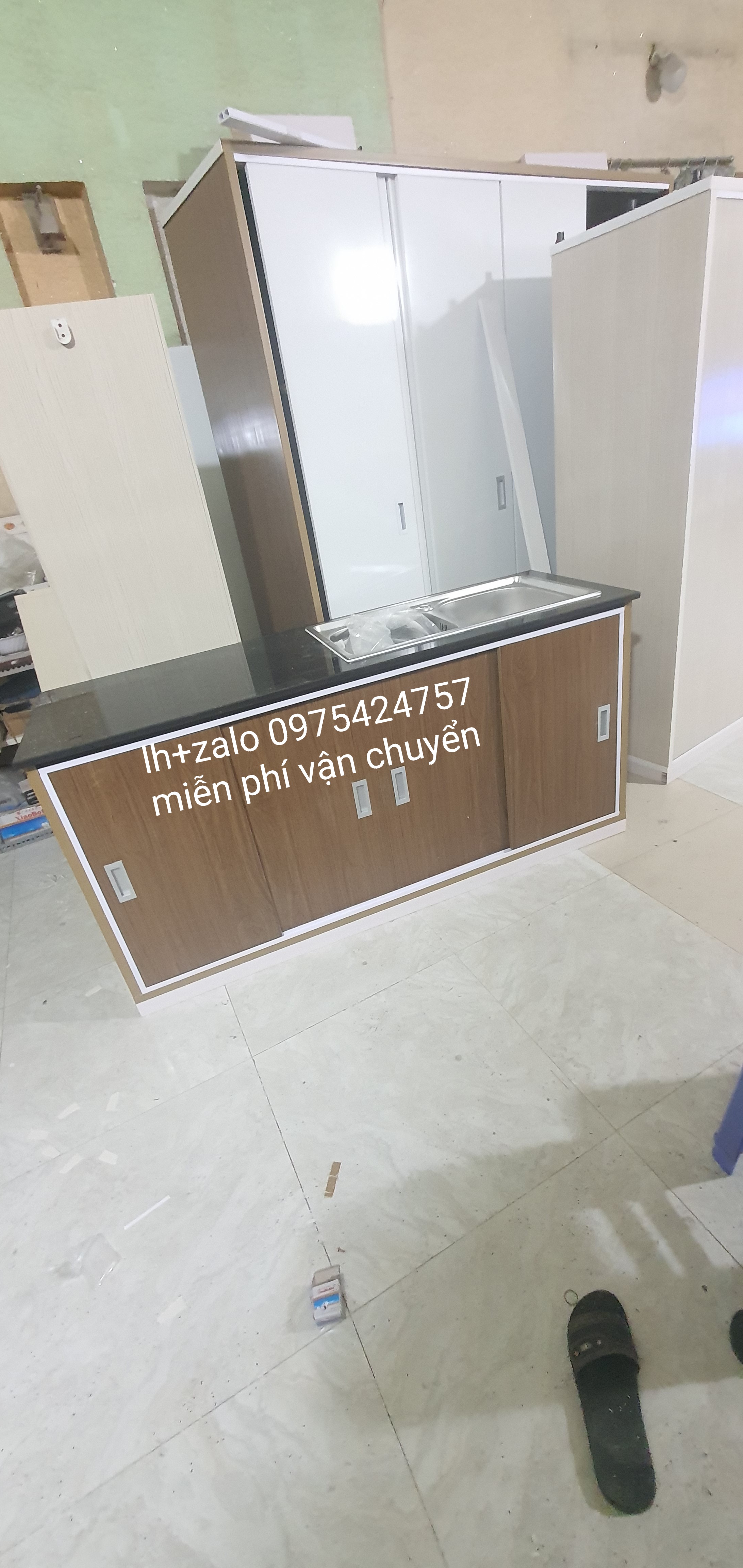Tủ bếp MINI sẵn 2 bồn rửa mặt đá