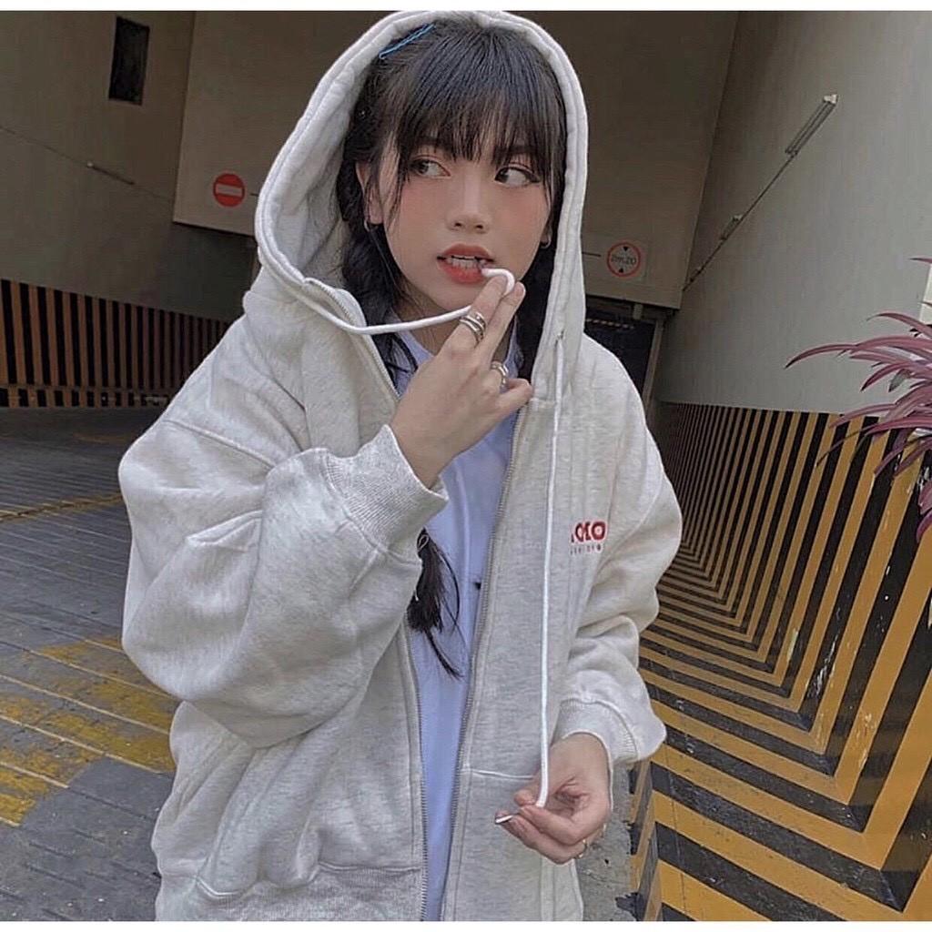 Áo khoác hoodie In Logo OHOH form rộng unisex, Dành cho nam và nữ Có Dây Kéo Ulzzang