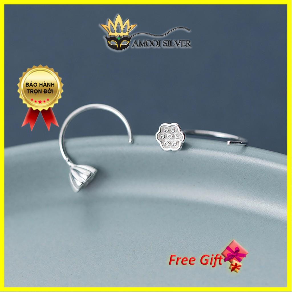 Bông tai bạc S925 móc búp sen - Amooi Silver AB86