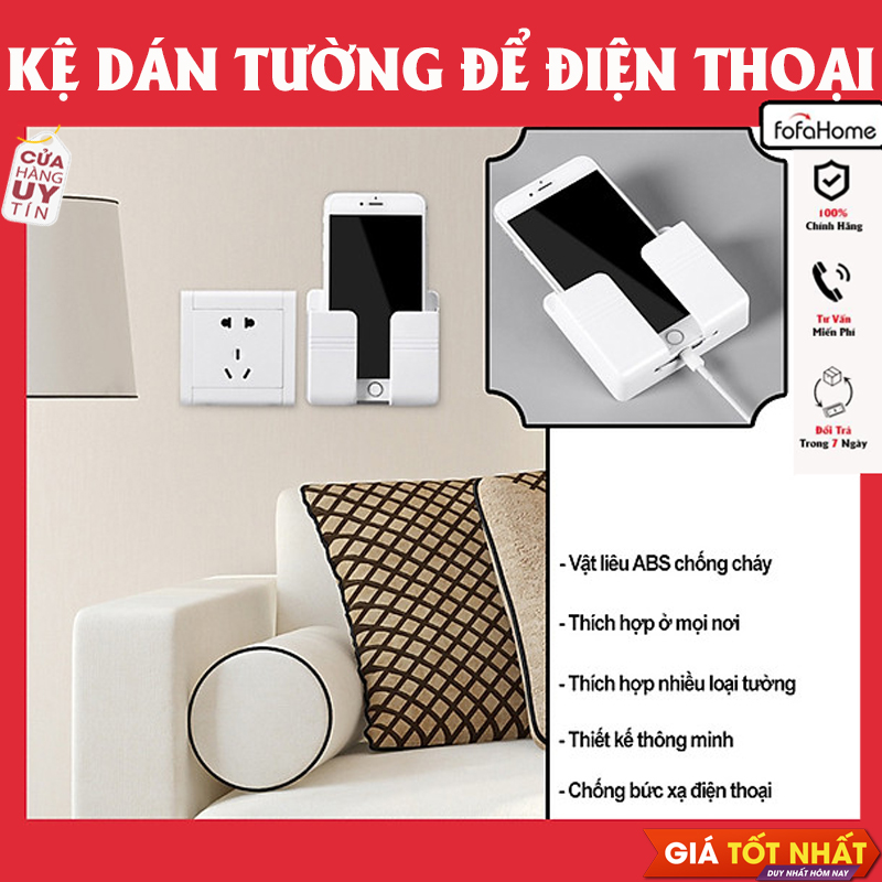 Kệ Dán Tường Để Remote Đồ Dùng Giá Đỡ Sạc Điện Thoại Có Móc Treo Giữ Dây Điện - Giao Màu Ngẫu Nhiên