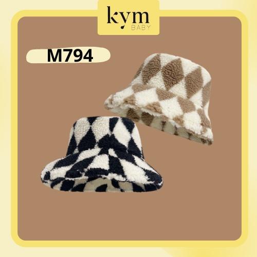 Mũ bucket lông cừu họa tiết caro độc đáo đậm chất Hàn Quốc cho bé từ 3Y - 6Y M794