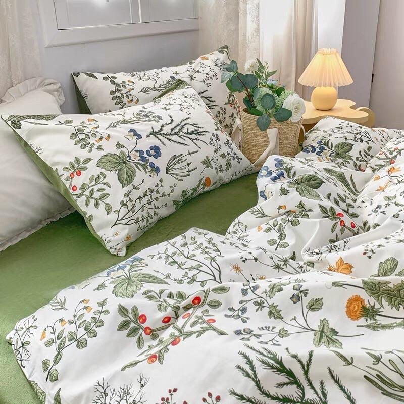 Bộ Chăn Ga Gối Cotton Living 100%cotton Hàng Nhập Khẩu Cao Cấp 4 Món Hoa Vintage