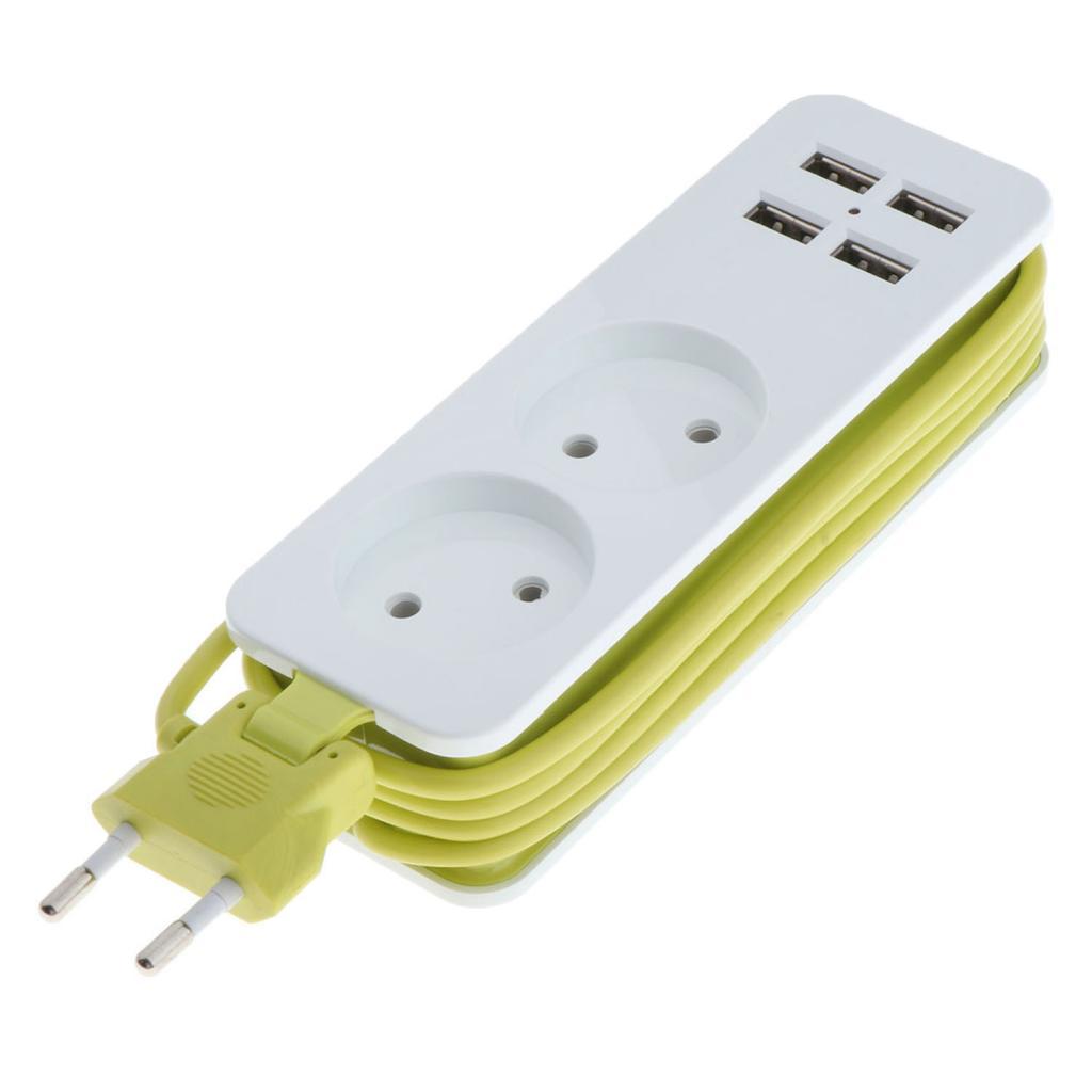 EU Plug Extension Socket Outlet Hub Travel Power Strip 6-Ports with 4 USB