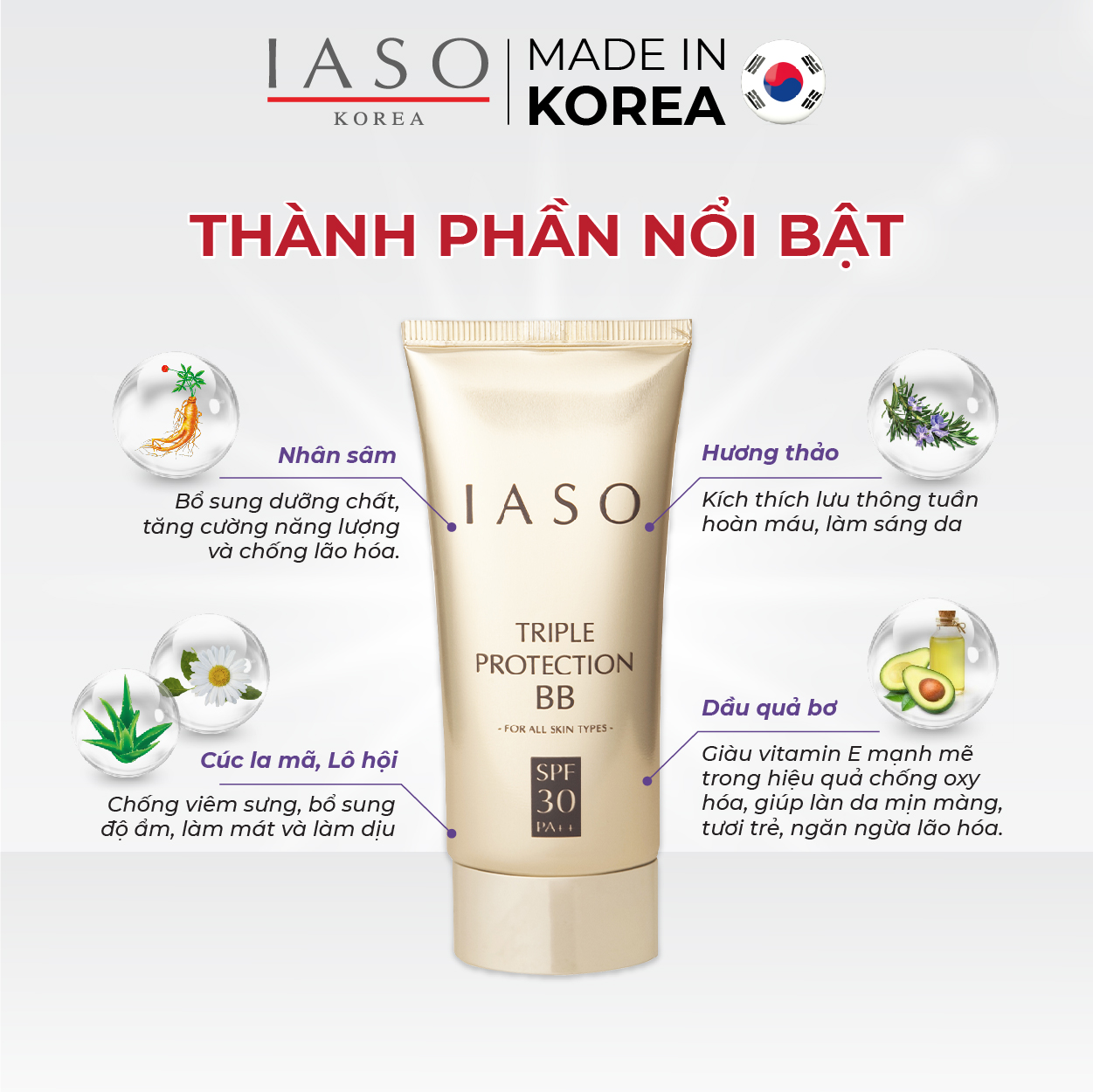 I30 Kem lót trang điểm 3 tác dụng IASO Triple Protection Base Spf30 Pa++ 60g