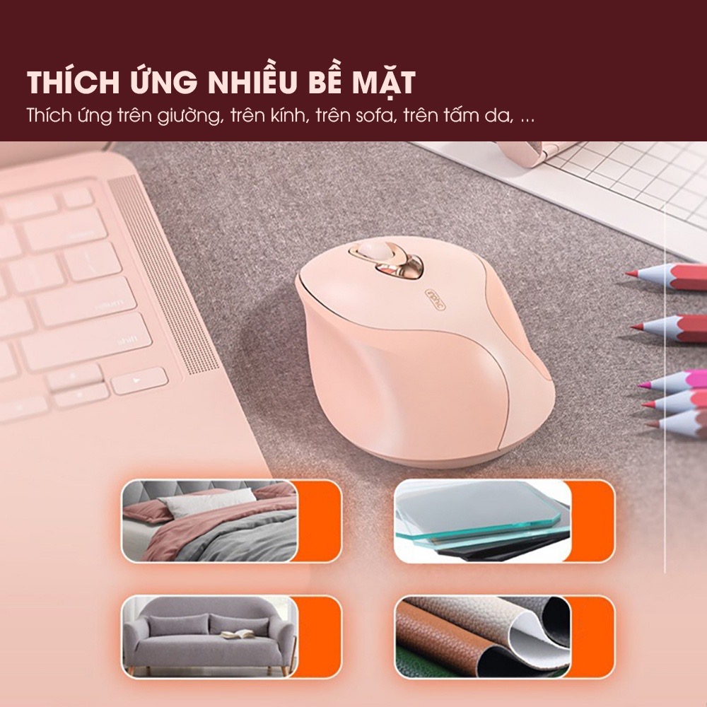 ￼Chuột máy tính không dây TEKKIN M8 cute màu hồng tự sạc pin dòng silent click chống ồn cho máy tính laptop masbook - hàng chính hãng