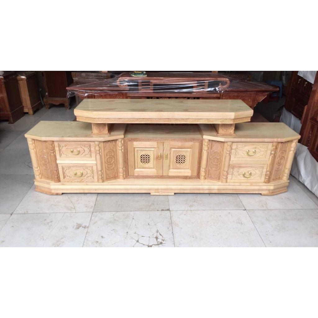 Kệ tivi tân cổ điển gỗ sồi nga 2m hàng chuẩn cao cấp thích thợp cho mọi gia đình