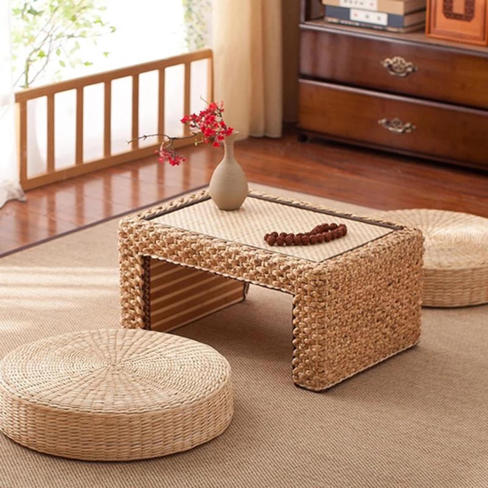 Round Straw Woven Tatami Cushion Floor Pouf Meditation Seat Mat