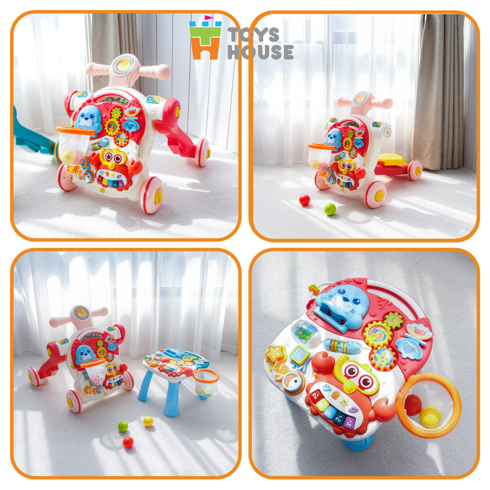 Xe tập đi đa năng 4 trong 1: xe tập đi, bàn nhạc, chòi chân, trượt scooter Toyshouse HE0826