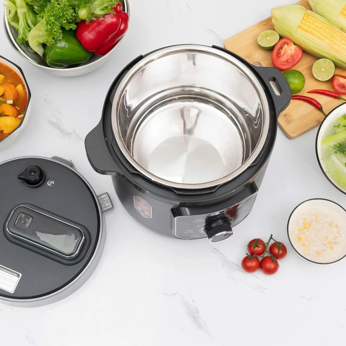 Nồi áp suất điện lòng nồi inox 304 dung tích 6L, Núm vặn cơ dễ sử dụng KALPEN P8 - Hàng chính hãng