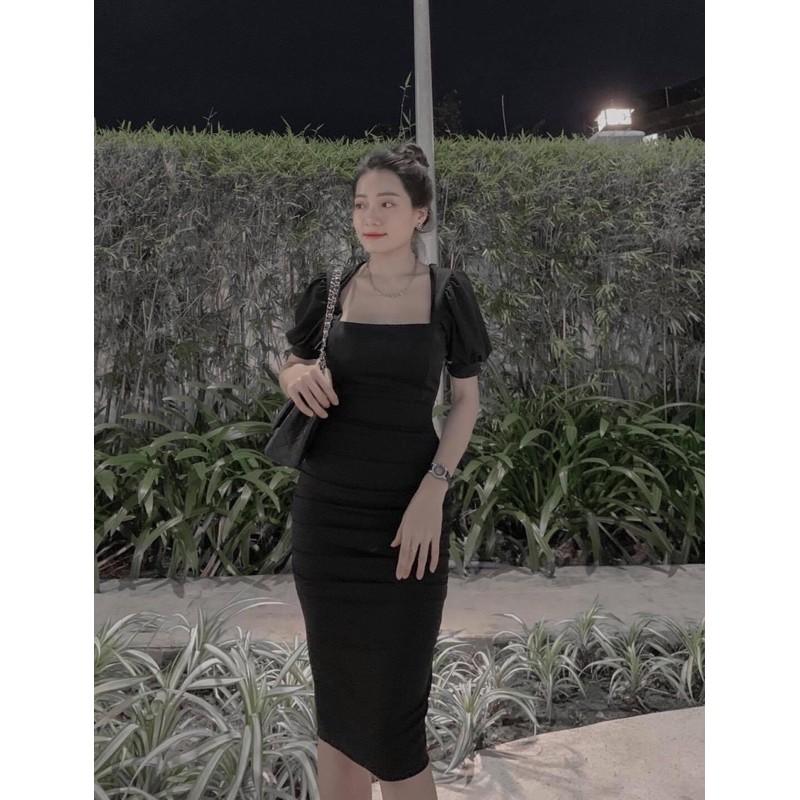 Mua Váy Body Tay Phồng Cổ Vuông 2 Màu  Đầm Ôm Nhúm Tay Cộc Sang Chảnh Có  Ảnh Thật Kèm Video  Tiki