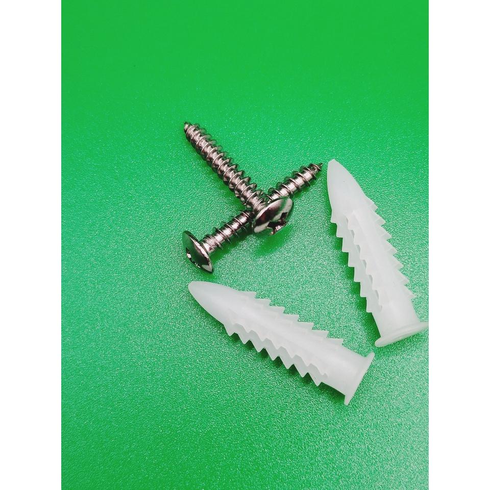 COMBO 5 BỘ ỐC VÍT 4.0 x 25MM KÈM TẮC KÊ TRẮNG 3 PHÂN 6 KHÍA,BẮN TƯỜNG -GỖ - BÊ TÔNG.