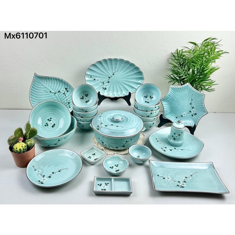Set bát đĩa men ngọc 23- 25 món. Gốm sứ Bát Tràng cao cấp.