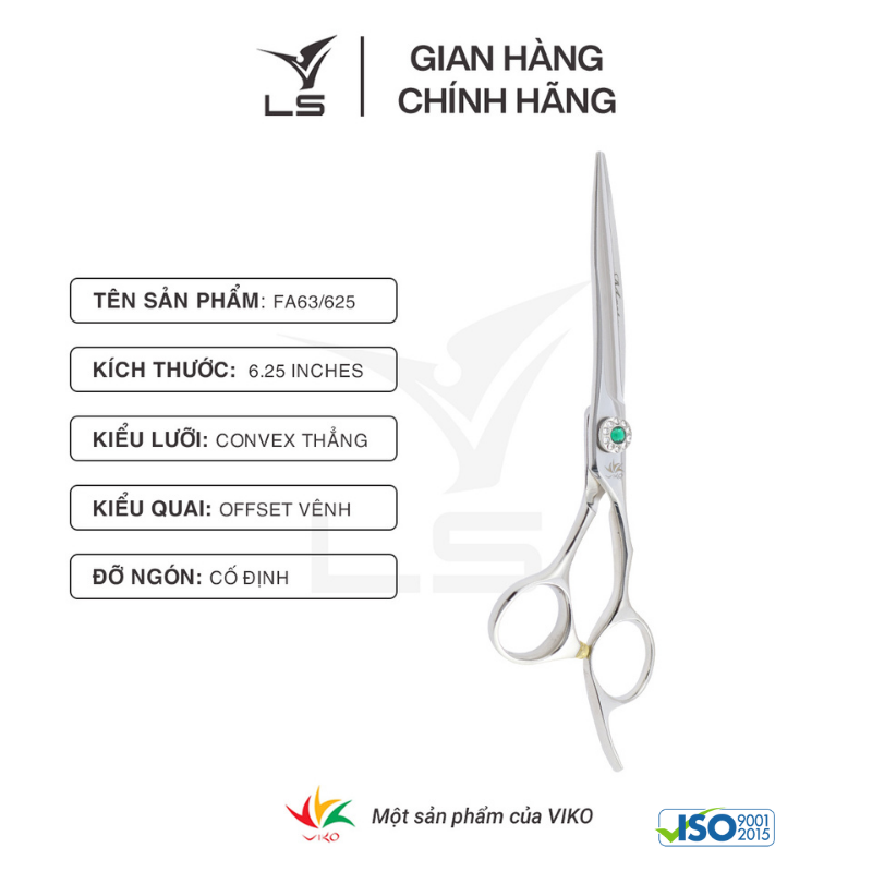 Kéo cắt tóc LS lưỡi thẳng quai offset vênh đỡ ngón cố định FA63/6.25