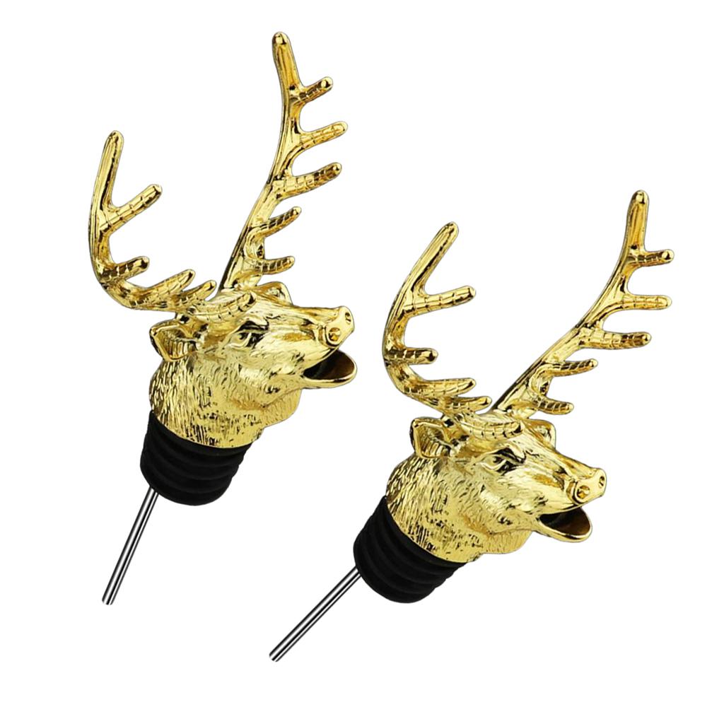 2PCS Deer Head Unique Wine Bottle Caps Wine Aerators Liquor Pourer Bar Tool