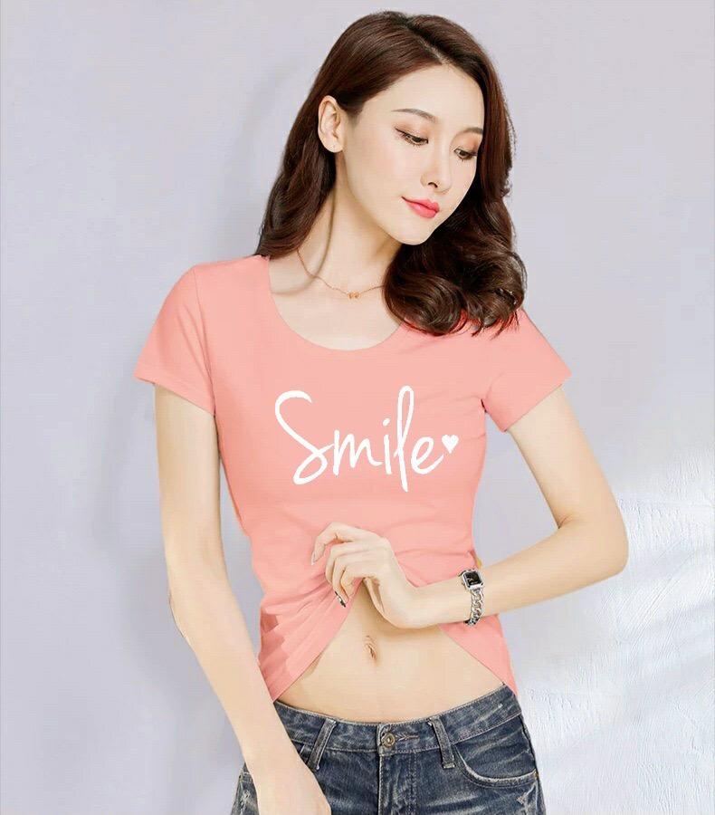 Áo thun nữ in chữ Smile thun cotton 4 chiều form ôm body MXM ( ANU026 )