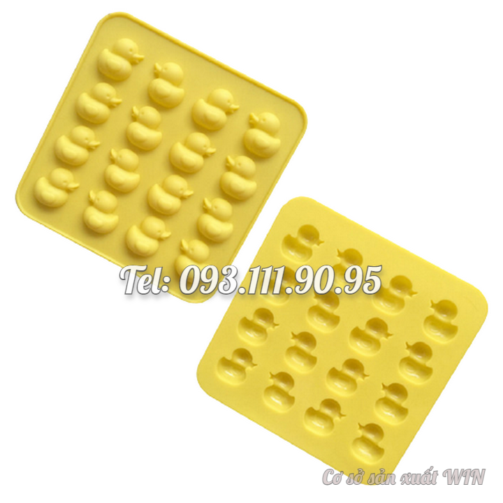 Khuôn silicon làm bánh, rau câu, socola, kẹo dẻo 16 vịt con – Mã số 1473