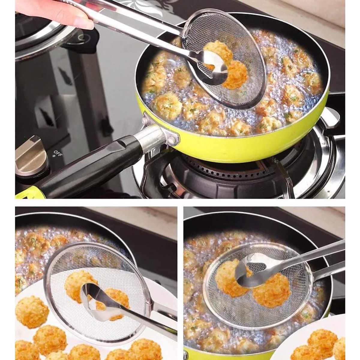 DỤNG CỤ GẤP ĐỒ CHIÊN CÓ LƯỚI RÁO DẦU BẰNG THÉP - HT