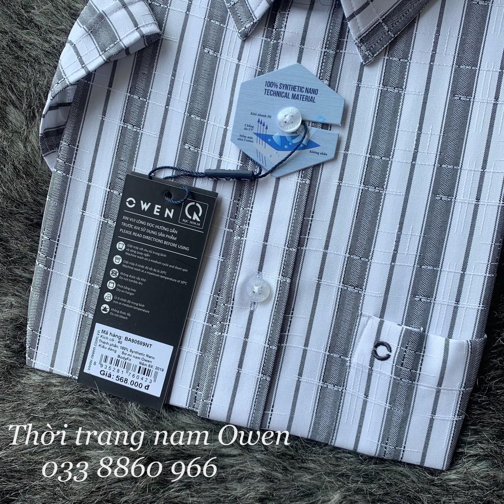 OWEN - Áo sơ mi ngắn tay Owen body fit kẻ xám 90589