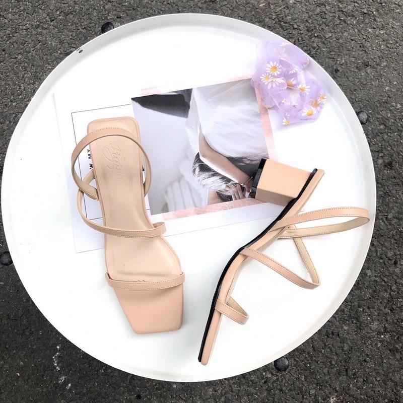 GIÀY SANDAL NỮ 2 QUAI CHÉO HẬU THUN GÓT VUÔNG 5 CM - Giày sandal quai mảnh