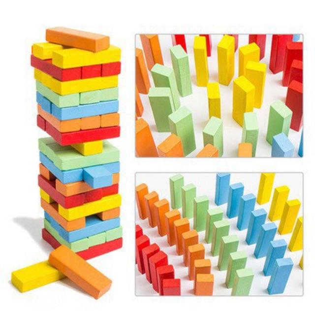 Đồ Chơi Rút Gỗ Màu Domino 54 Thanh Babo Xếp Tầng Tháp‎ Jenga - Size Lớn, Sơn Gỗ Mịn Đẹp