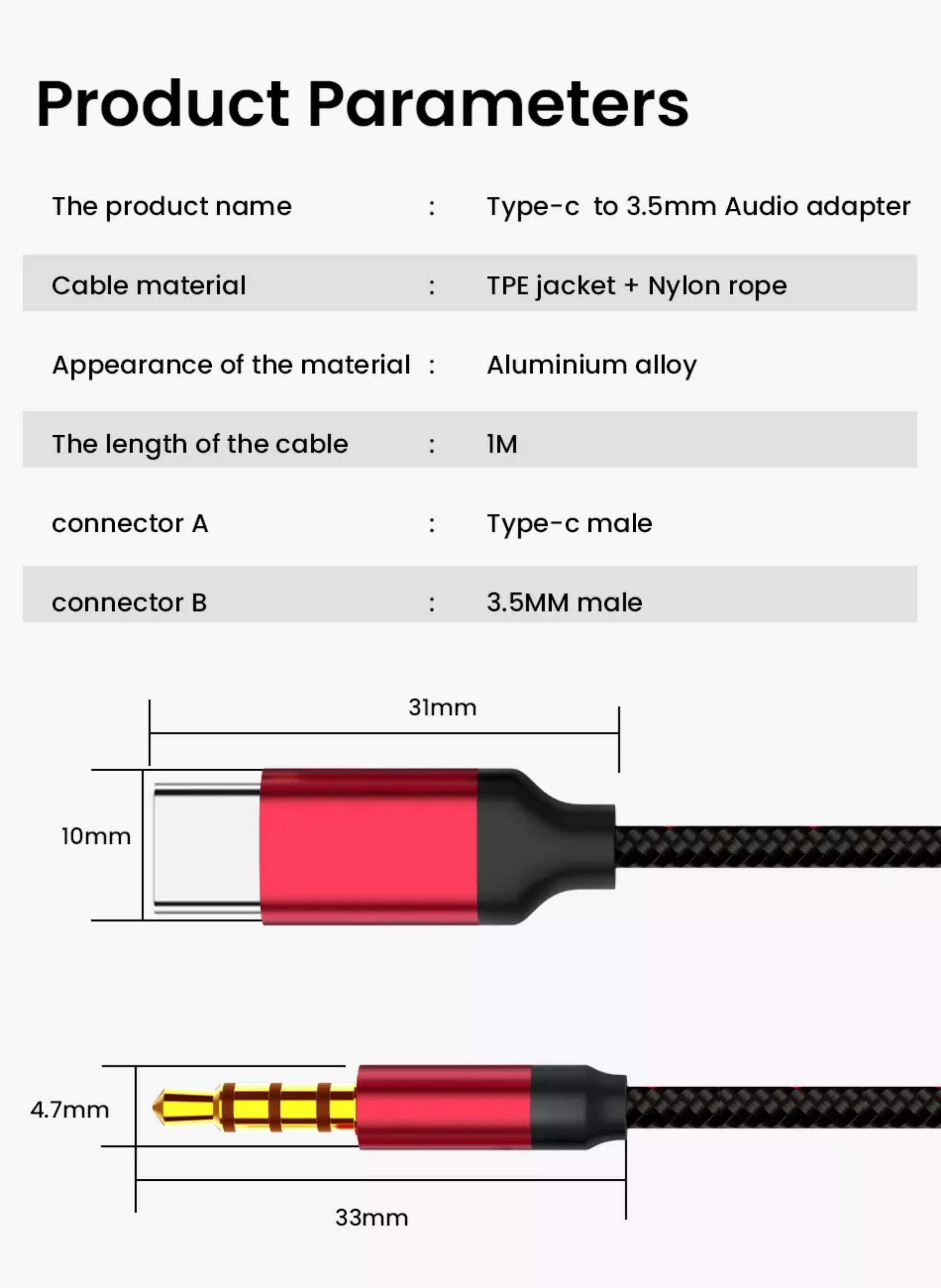 Dây cáp Âm Thanh Chuyển Đổi Type C Sang Jack 3.5mm Aux ( USB Type-C to 3.5mm Jack Audio Cable )