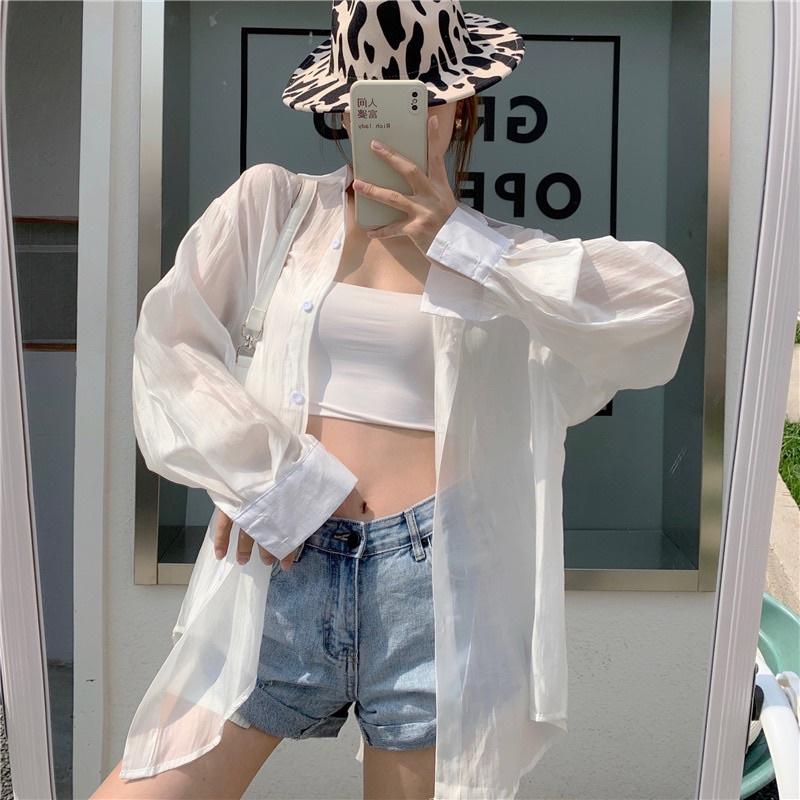 Áo sơ mi chất tơ mỏng nhật cao cấp đi biển khoác ngoài sexy quyến rũ thêm trang phục