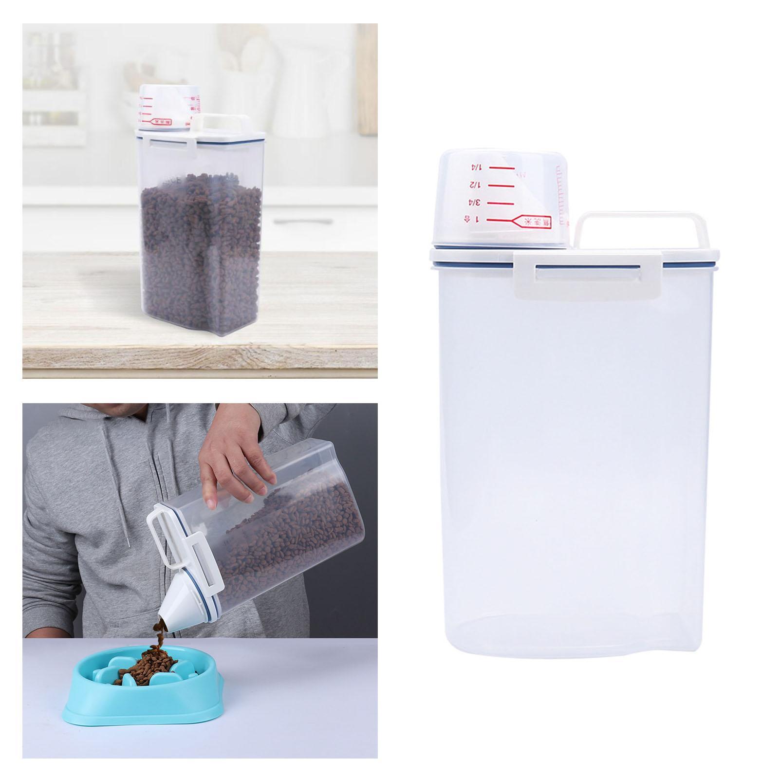 Feed Container Tank with Measuring Cup Animal Bin Dog