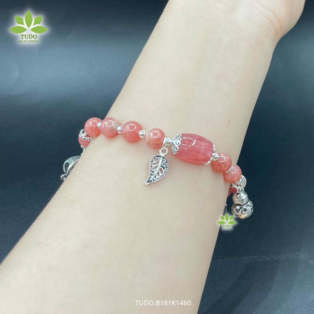Vòng Tay Nữ Đẹp - Vòng Phong Thủy Đa Mệnh TUDO B181K1460 VCBDAOH hồng, Charm Bạc Cây Mộc, Dreamcatcher, Mèo Thần Tài