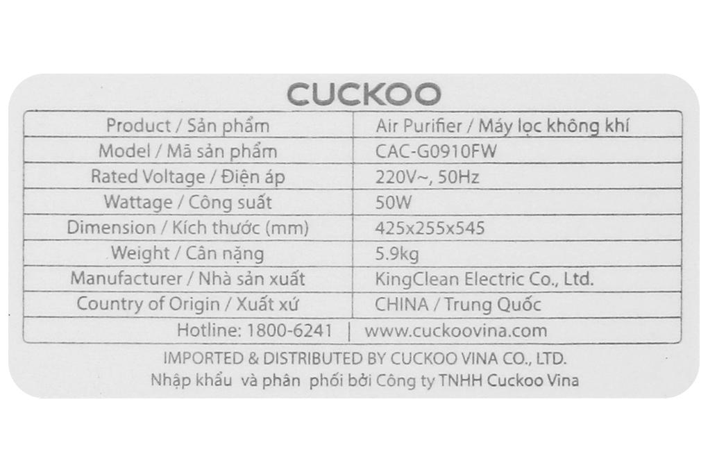 Máy lọc không khí Cuckoo CAC-G0910FN - Hàng chính hãng