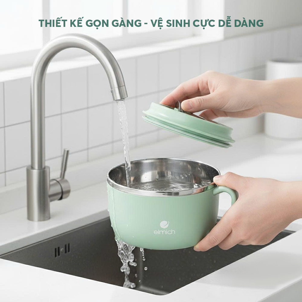 Bát Úp Mì Inox 304 Elmich EL1392 1.4L, Hàng Chính Hãng, Tay Cầm Tiện Lợi, Có Van Hơi - JoyMall