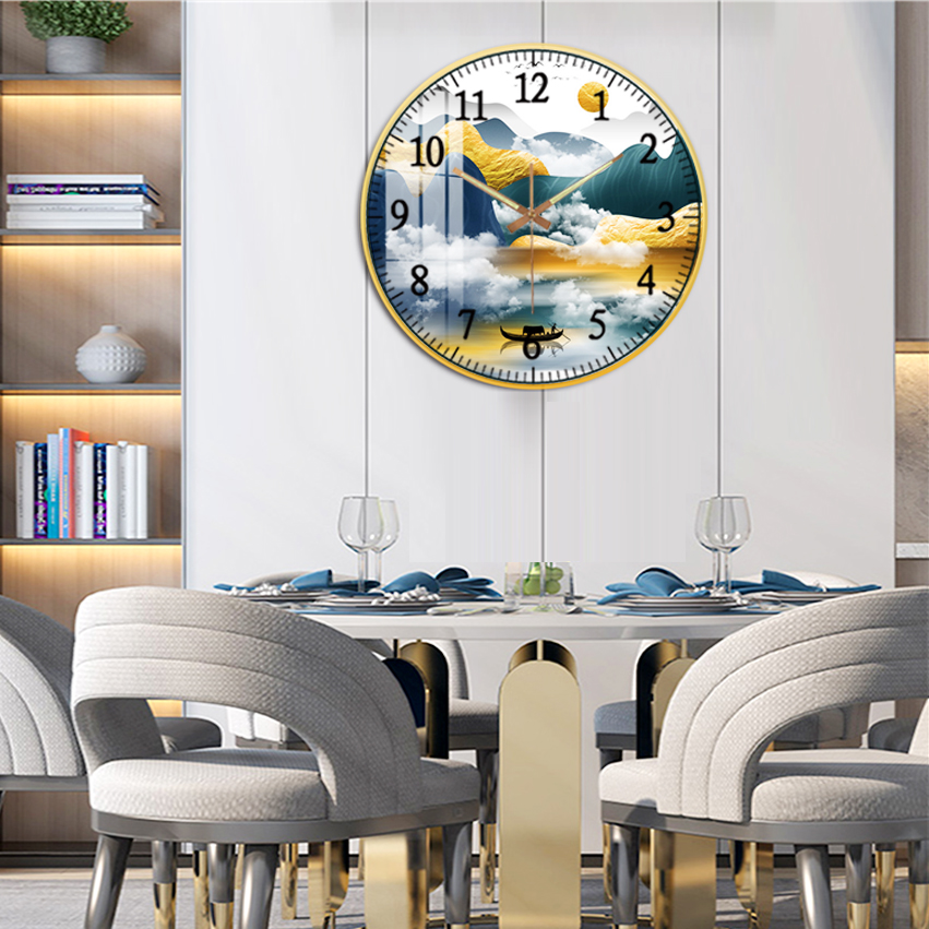 Đồng Hồ Pha Lê Tròn Họa Tiết Phong Cảnh Nghệ Thuật - Đồng Hồ Decor Không Gian Hiện Đại