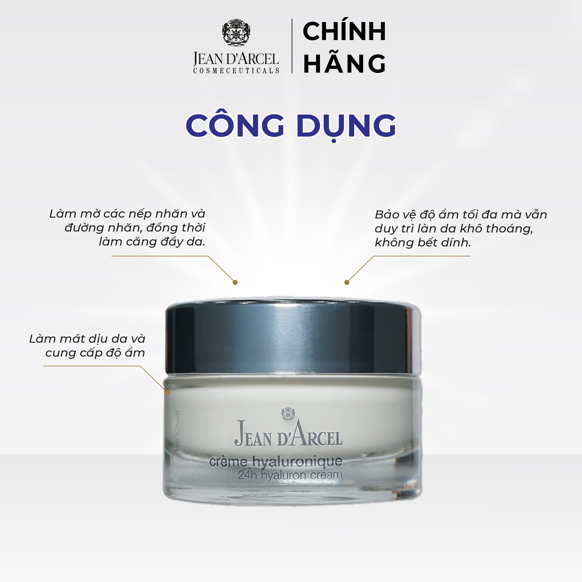 J115 Kem dưỡng ẩm 24h Renovar - 24h Hyaluron Cream 50ml - Jean d'Arcel