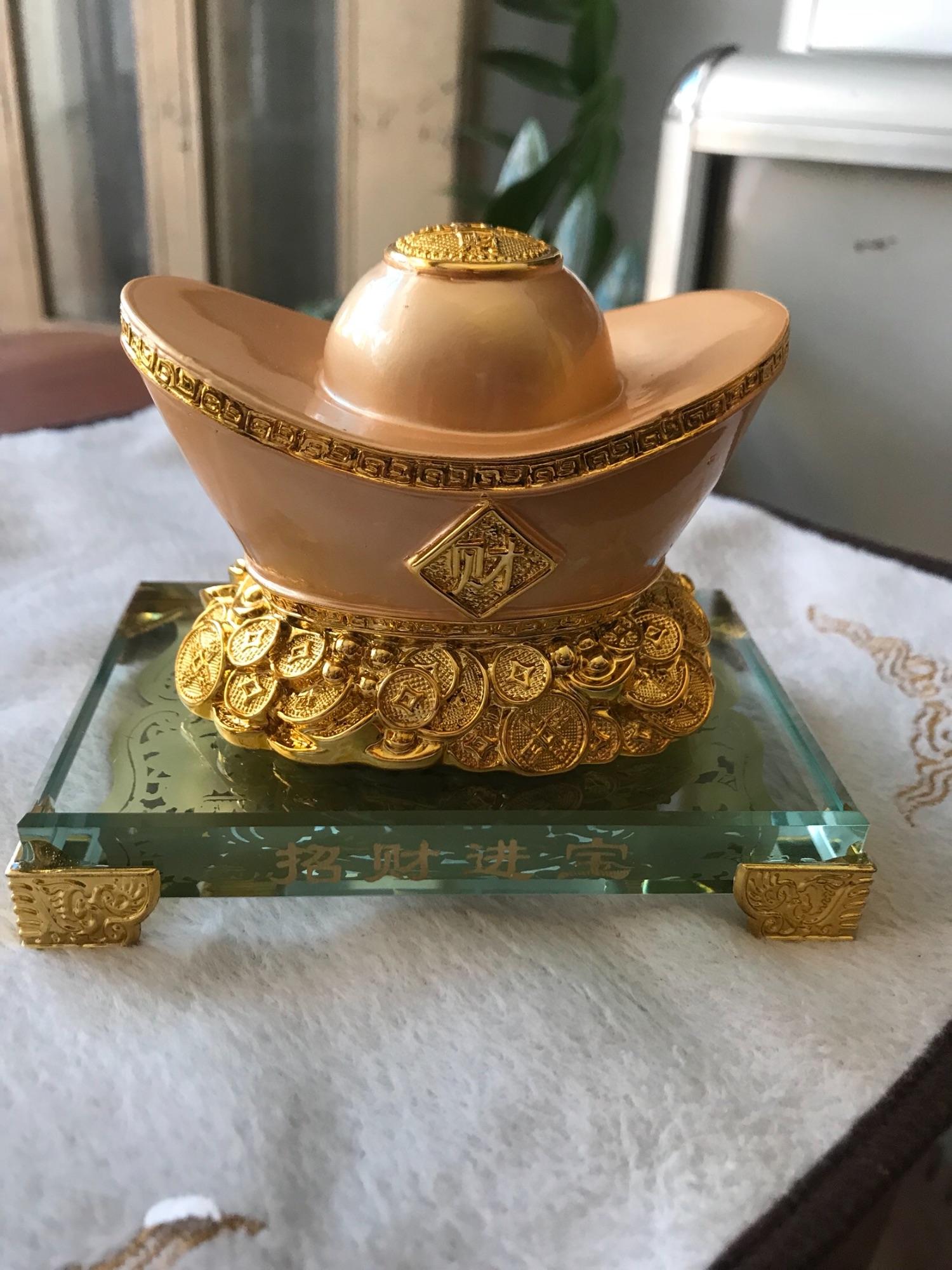 THỎI VÀNG TRÊN KHỐI TIỀN MẠ VÀNG MAY MẮN ĐÊ KIENGS ĐẺ BÀN DÀI 12CM CAO 10CM