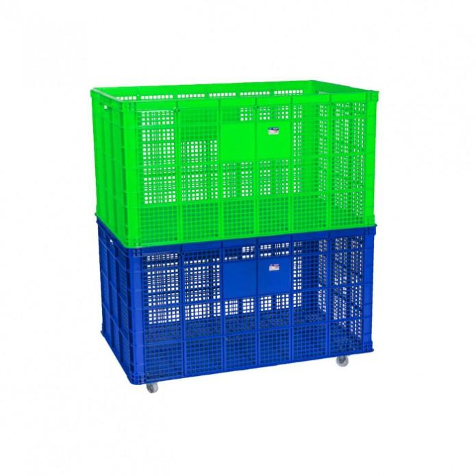 Rổ Nhựa Công Nghiệp - Sóng Nhựa Kẻ đựng hải sản đồ chợ nhà hàng HSL (loại có bánh xe và không có bánh xe)