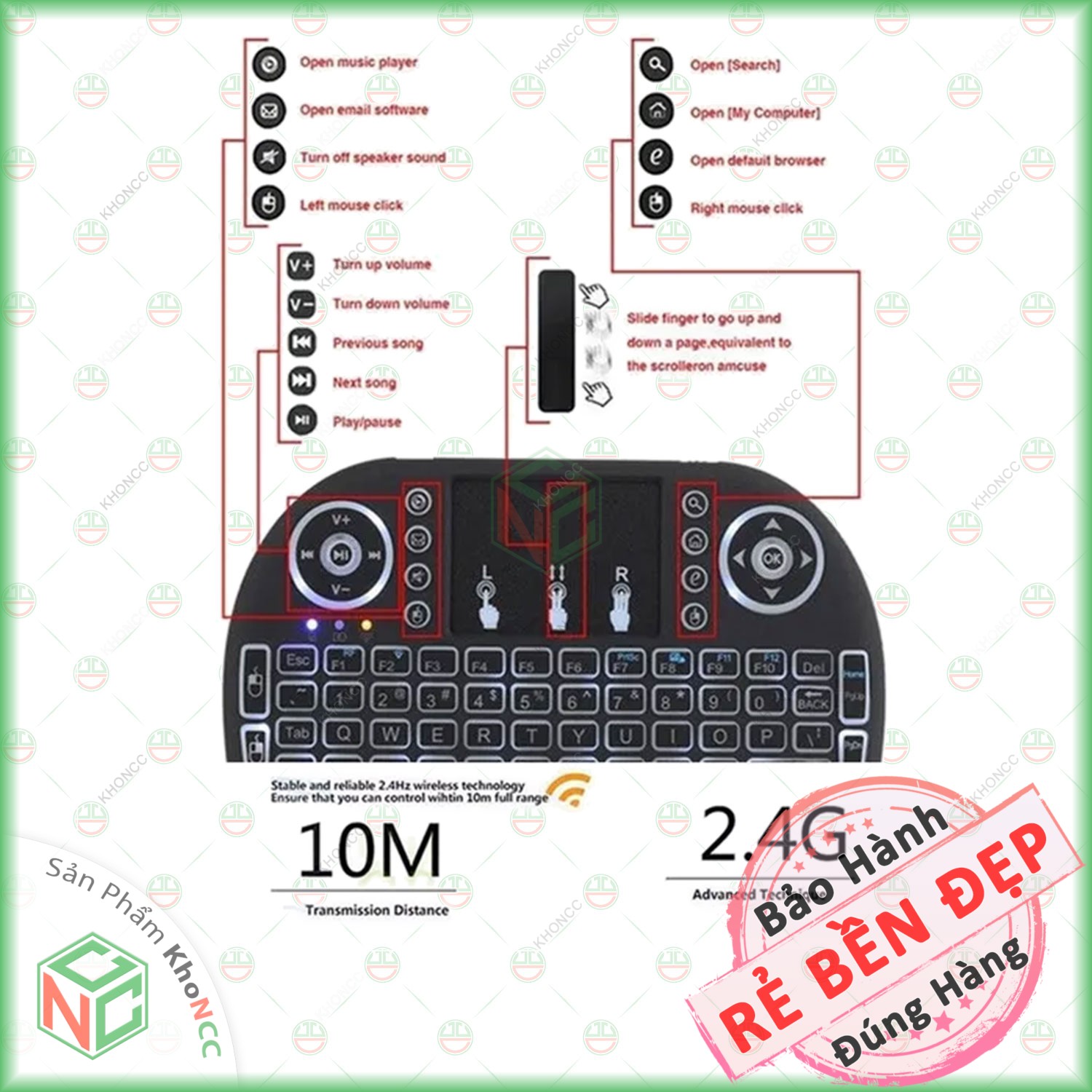 (Đẳng Cấp) Chuột Bay Remote Kiểu Bàn Phím QWERTY Mini KhoNCC Hàng Chính Hãng - Tích Hợp Led Điều Khiển Đa Phương Tiện - Đa Hệ Điều Hành - NLM-KBMNUKB500L