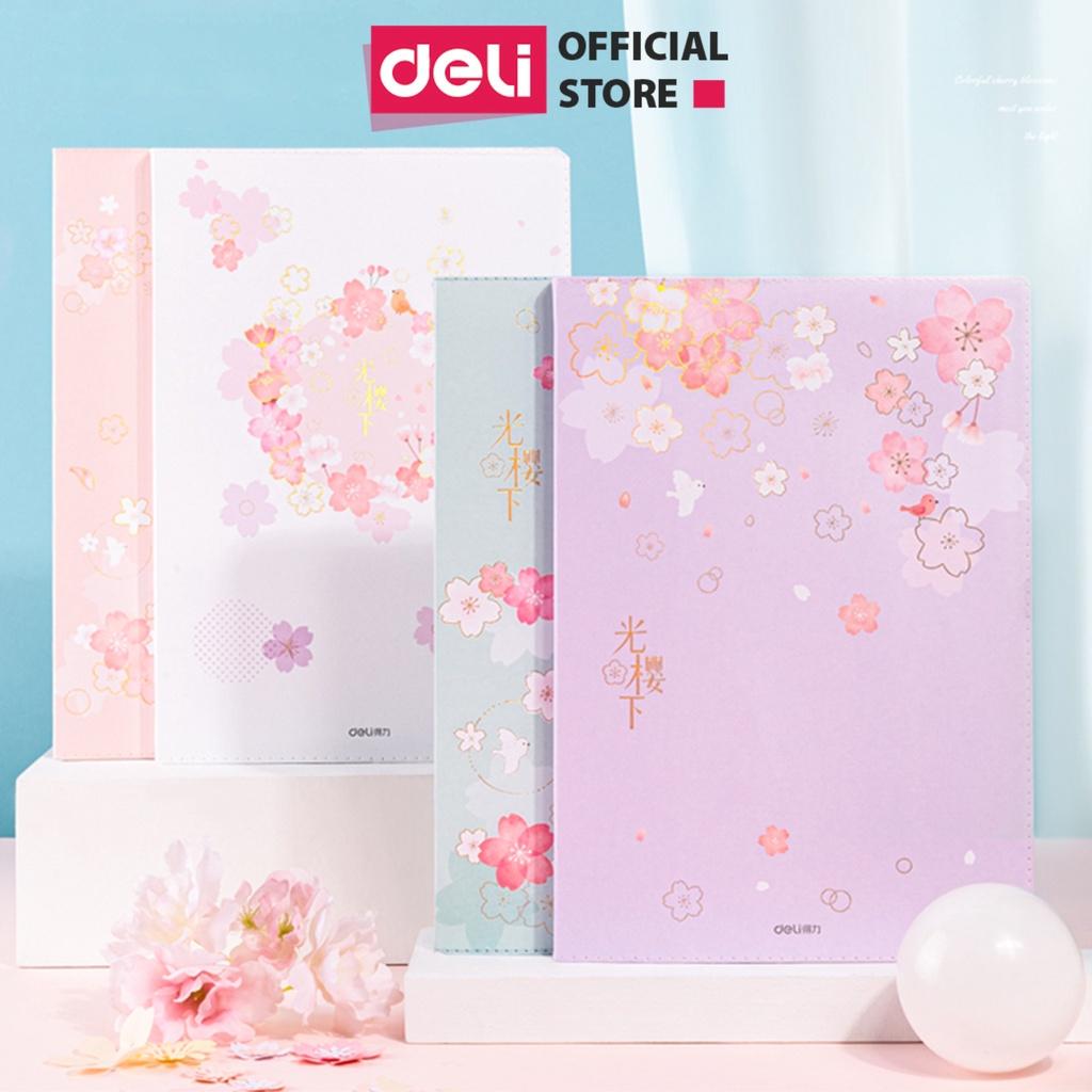 Sổ tay ghi chép Deli cao cấp bìa da khâu gáy khổ 16K/32K 96 trang - Hình hoa anh đào Sakura nhiều màu - Phù hợp làm Sổ Tay Kế Hoạch Sổ Nhật Kí - ZT1696 / ZT3296