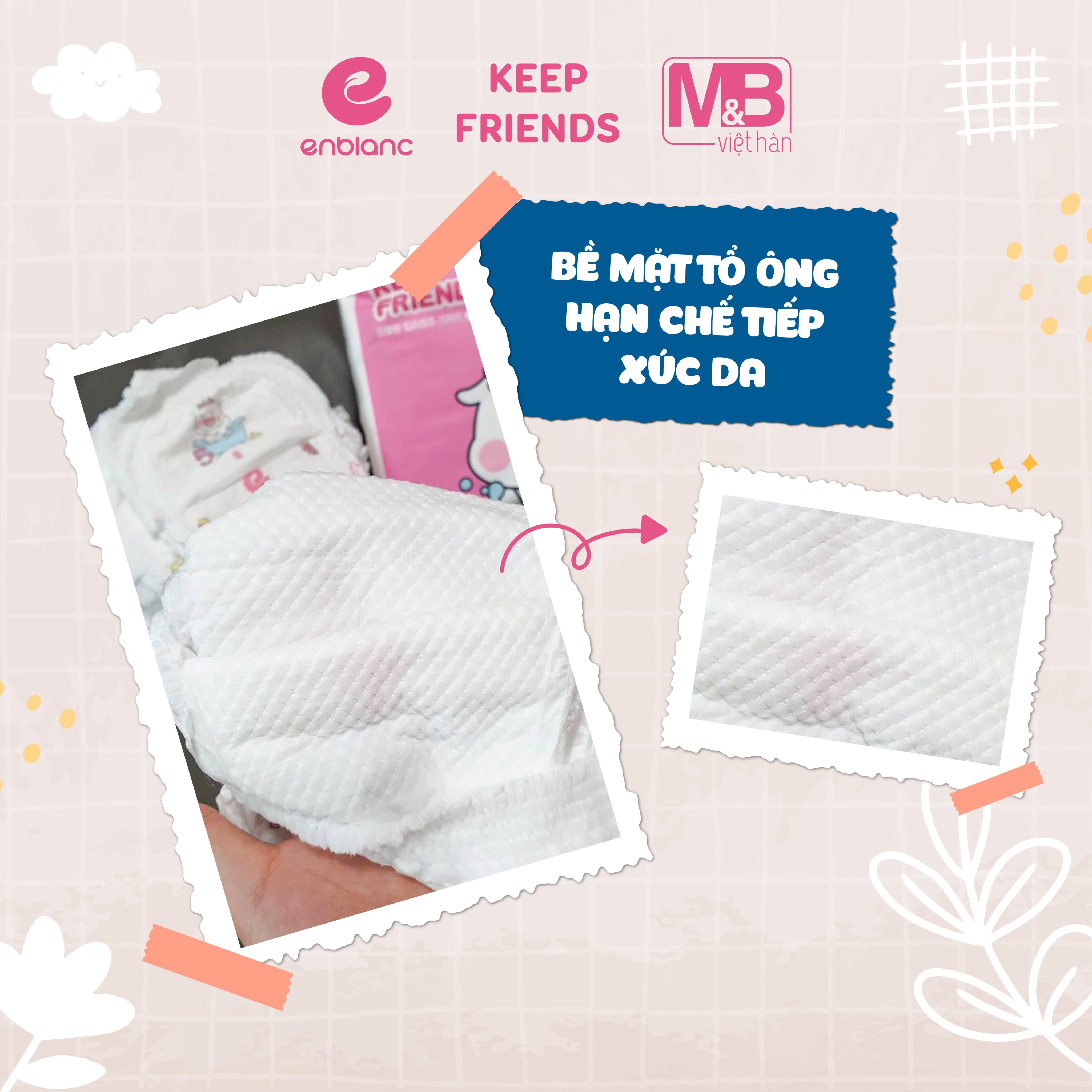 Combo 3 Bịch Tã Quần Cao Cấp Hàn Quốc ENBLANC KEEP FRIENDS Mỏng Nhẹ, Thấm Hút Siêu Nhanh Cho Bé Trai Size XXL 18 Miếng