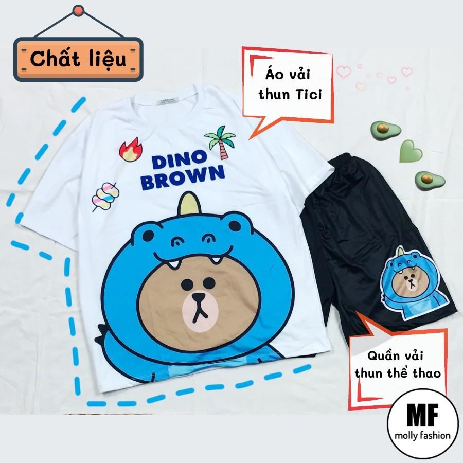 Đồ bộ hoạt hình ️ Bộ mặc nhà form rộng Unisex DINO BROWN Freesize dành cho nam nữ Molly Fashion