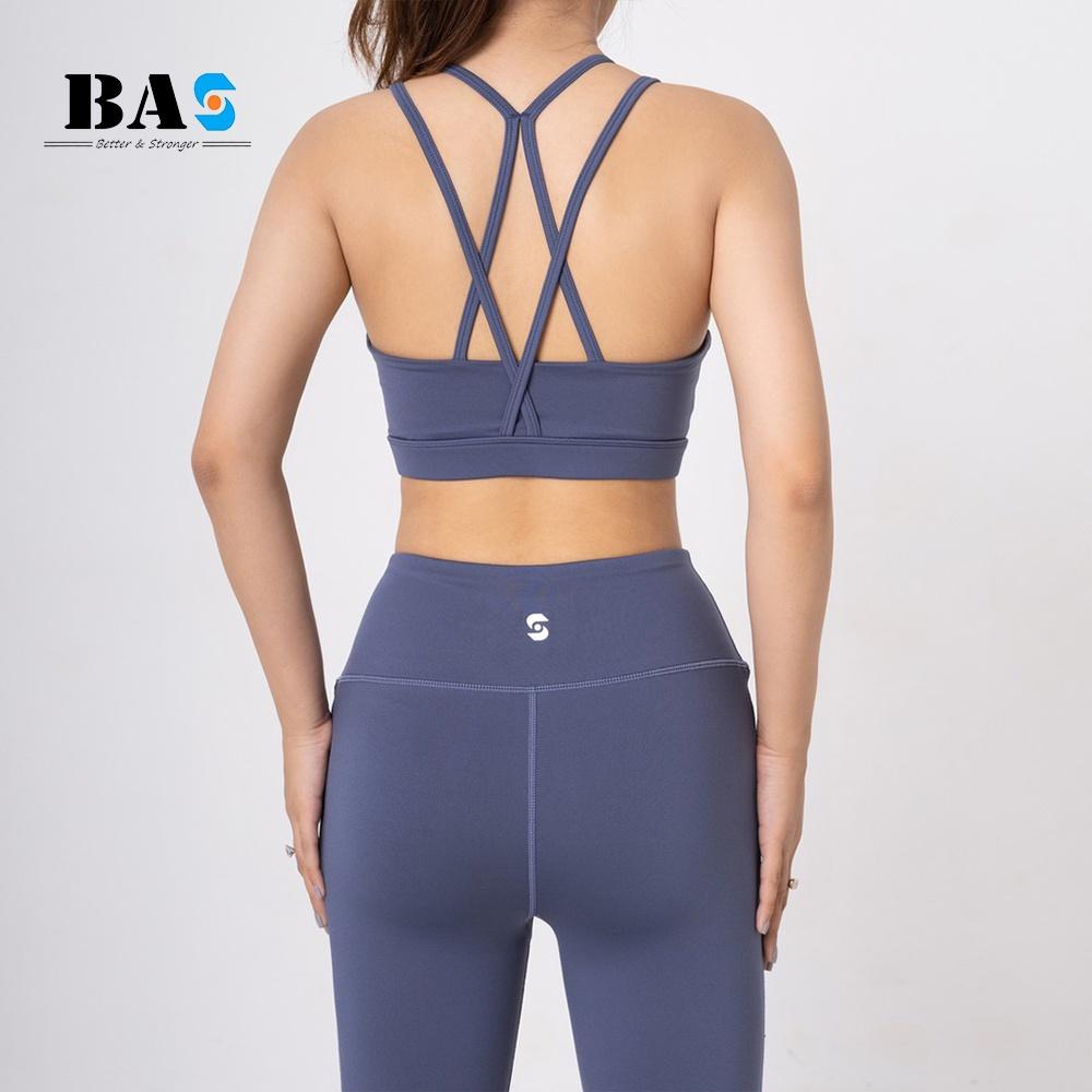 Set lửng thể thao tập yoga gym aerobic bra 4 dây cách điệu phối legging 9 tấc cạp cao - SL210405